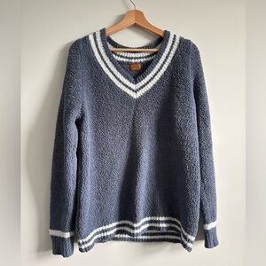 POL Blue and White V-Neck Sweater | Size Large